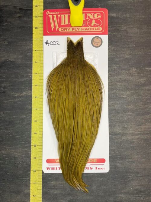 Whiting Dry Fly Cape – Bronze Grade – White Dyed Dark Olive #002