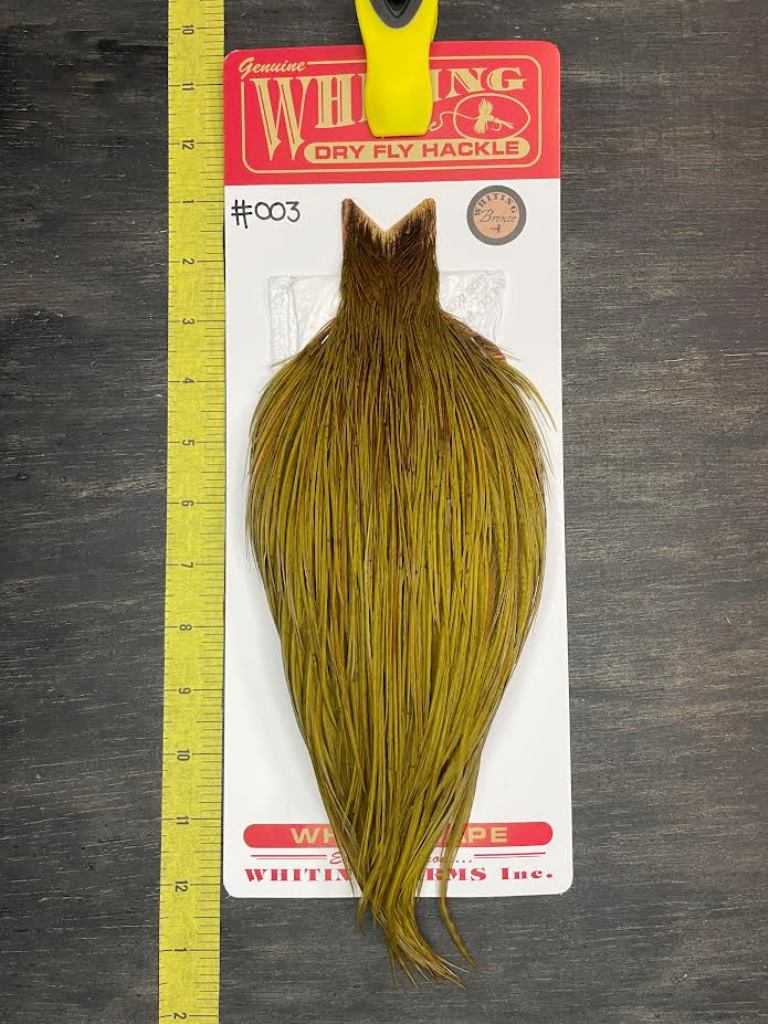 Whiting Dry Fly Cape – Bronze Grade – White Dyed Dark Olive #003