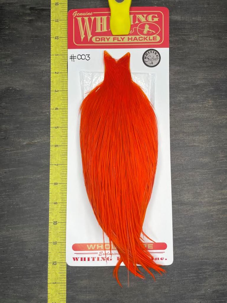 Whiting Dry Fly Cape – Silver Grade – White dyed Orange #003
