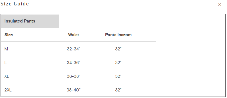 skwala pant size chart