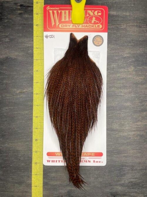 Whiting Dry Fly Cape – Bronze Grade – Grizzly dyed Coachman Brown #001
