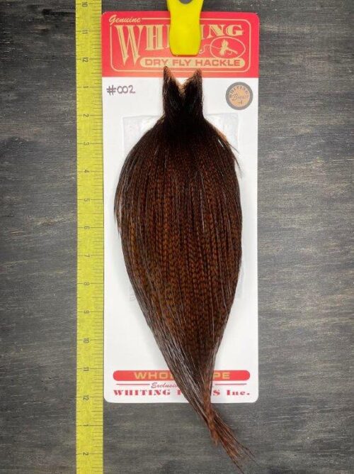 Whiting Dry Fly Cape – Bronze Grade – Grizzly dyed Coachman Brown #002