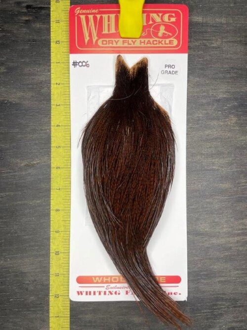Whiting Dry Fly Cape – Pro Grade – Grizzly dyed Coachman Brown #006