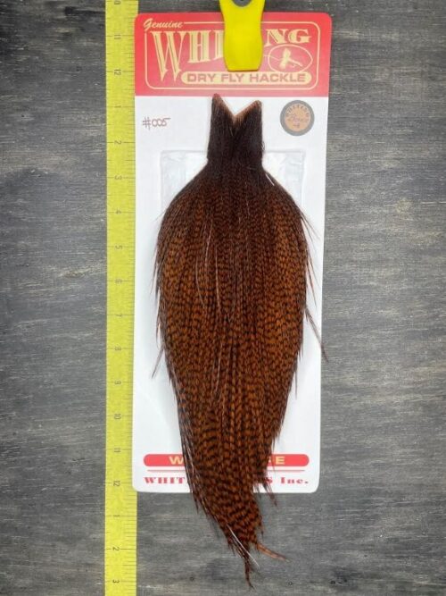 Whiting Dry Fly Cape – Bronze Grade – Grizzly dyed Coachman Brown #005
