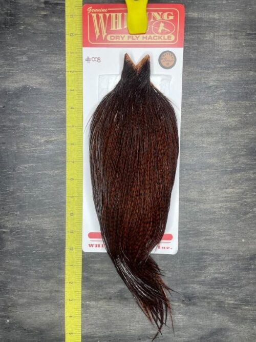 Whiting Dry Fly Cape – Bronze Grade – Grizzly dyed Coachman Brown #008