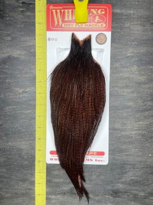 Whiting Dry Fly Cape – Bronze Grade – Grizzly dyed Coachman Brown #010