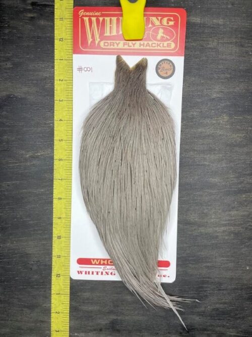 Whiting Dry Fly Cape – Bronze Grade – White dyed Medium Dun #001