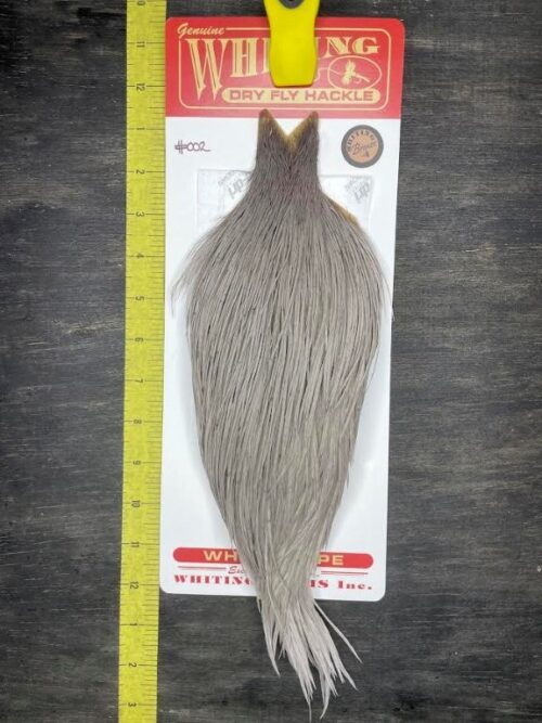 Whiting Dry Fly Cape – Bronze Grade – White dyed Medium Dun #002
