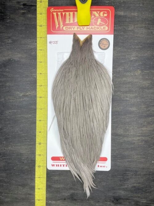 Whiting Dry Fly Cape – Bronze Grade – White dyed Medium Dun #005