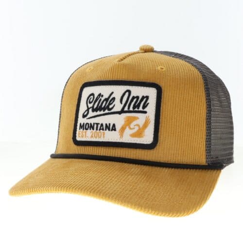 slide inn roadie trucker mustard corduroy hat